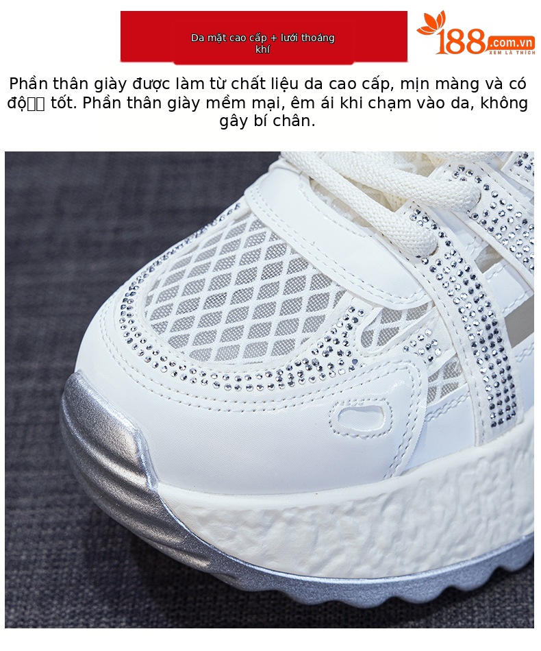 Giày sneaker chunky đế rỗng nữ mặt lưới thoáng khí đế dày mẫu mới mùa hè 2025 — M2865 màu tím, M2865 trắng ngọc trai chi tiết 7