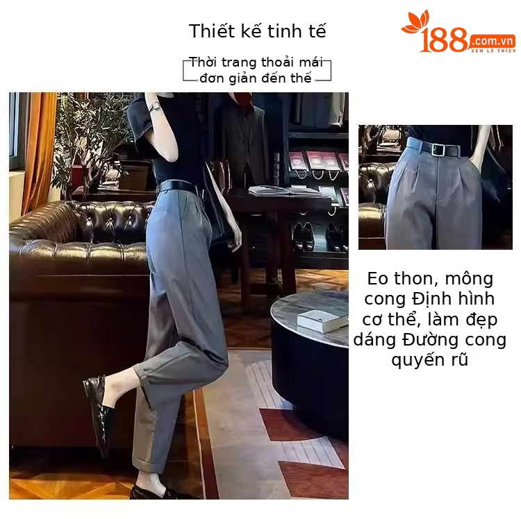 Quần tây nữ ống đứng dáng suông rộng, cạp cao, form ống khói (cigarette pants) mùa hè — Màu xám (không có thắt lưng) chi tiết 1