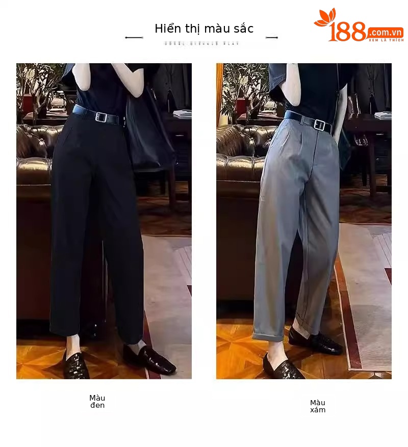 Quần tây nữ ống đứng dáng suông rộng, cạp cao, form ống khói (cigarette pants) mùa hè — Màu xám (không có thắt lưng) chi tiết 6