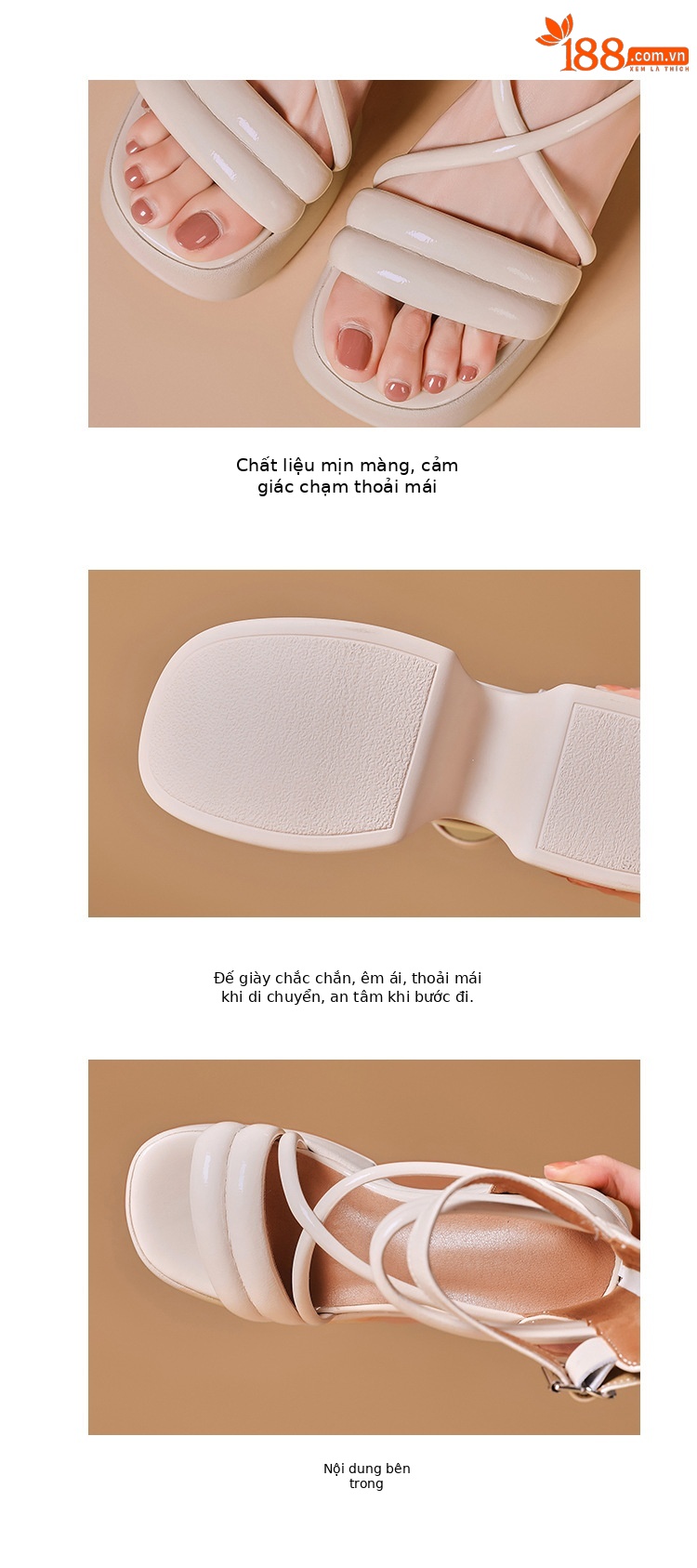 Sandal cao gót La Mã hở mũi đế platform dây kéo sau gót 10 cm — Màu đen, Màu hồng, Màu trắng be chi tiết 4