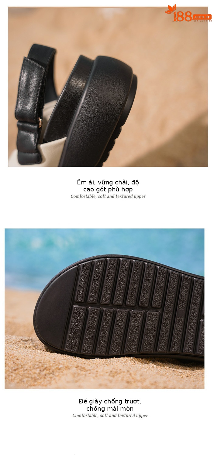 Sandal nữ hở mũi đế xuồng cao gót quai sau phối màu da thật — đen, Màu trắng nhạt chi tiết 13