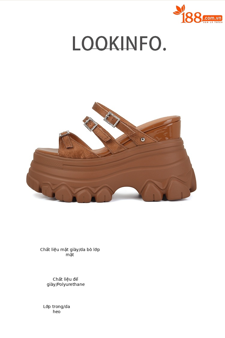 Sandal cao gót nữ đế xuồng 12cm da bò nguyên chất quai ngang — Màu đen, Màu trắng be, Màu hạnh nhân đậm chi tiết 2