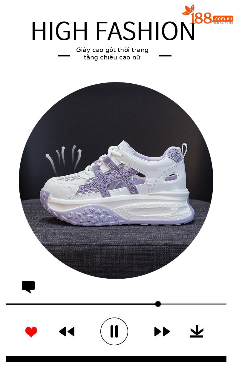 Giày sneaker chunky nữ đế dày mặt lưới thoáng khí phong cách thể thao — M2877 màu be, M2877 màu xanh lam, M2877 Màu tím chi tiết 4