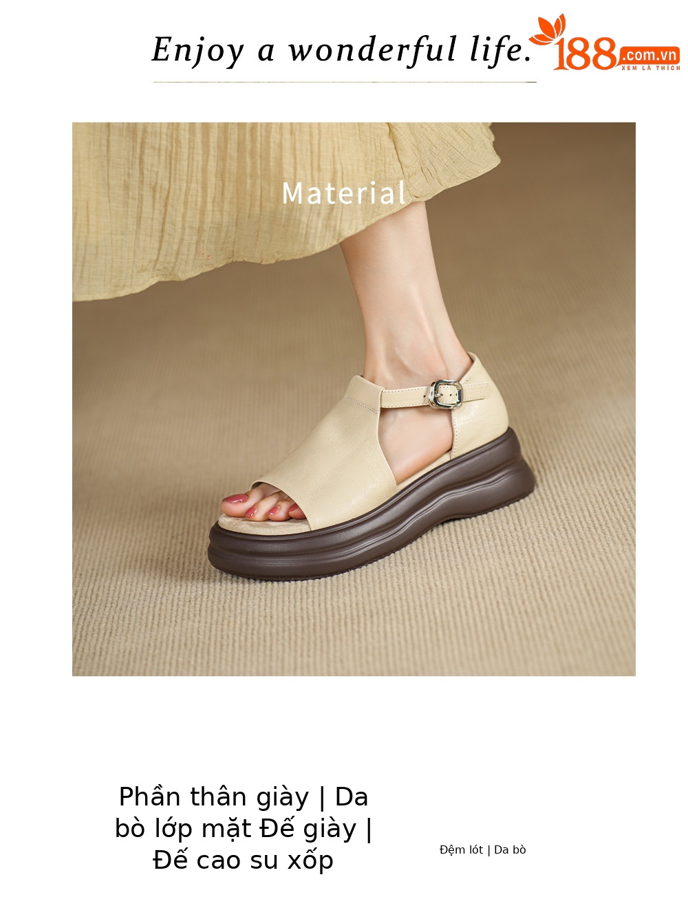 Sandal cao gót nữ hở mũi da bò đế dày quai ngang khóa — Khóa thắt lưng màu đen, Khóa thắt lưng màu nâu, Velcro màu mơ, Giấy dán ma thuật màu nâu chi tiết 2