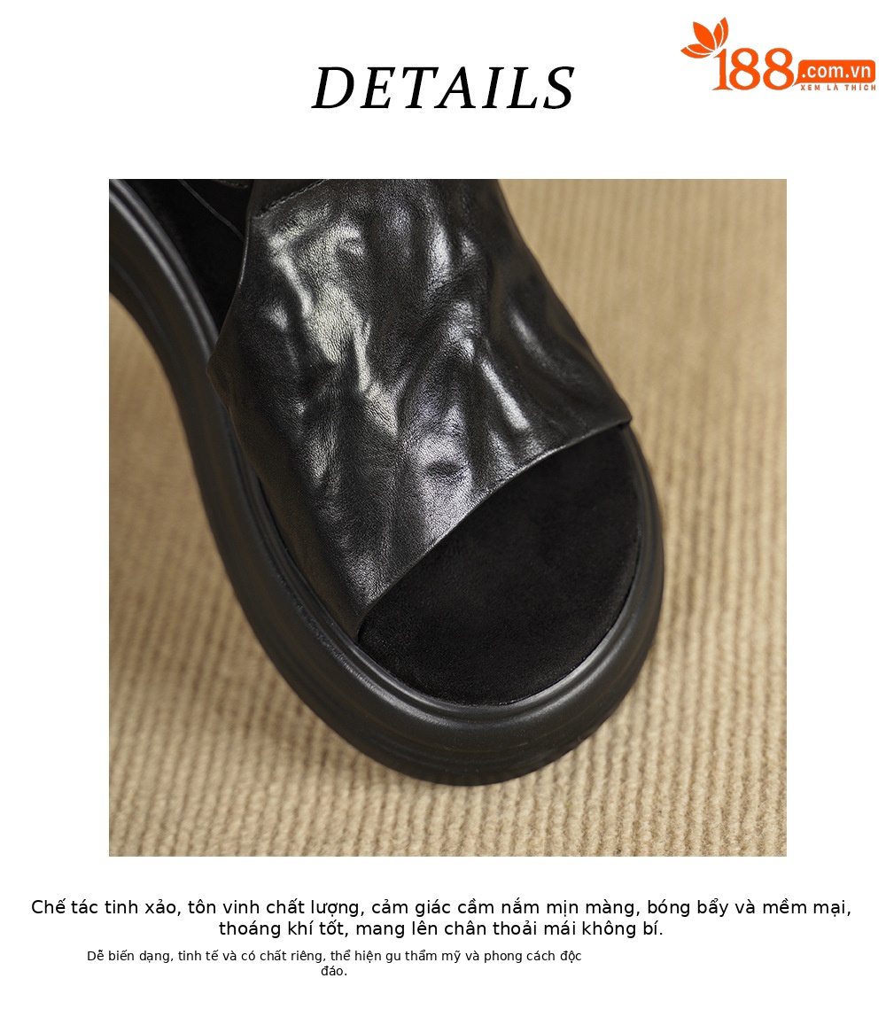 Sandal cao gót nữ hở mũi da bò đế dày quai ngang khóa — Khóa thắt lưng màu đen, Khóa thắt lưng màu nâu, Velcro màu mơ, Giấy dán ma thuật màu nâu chi tiết 17