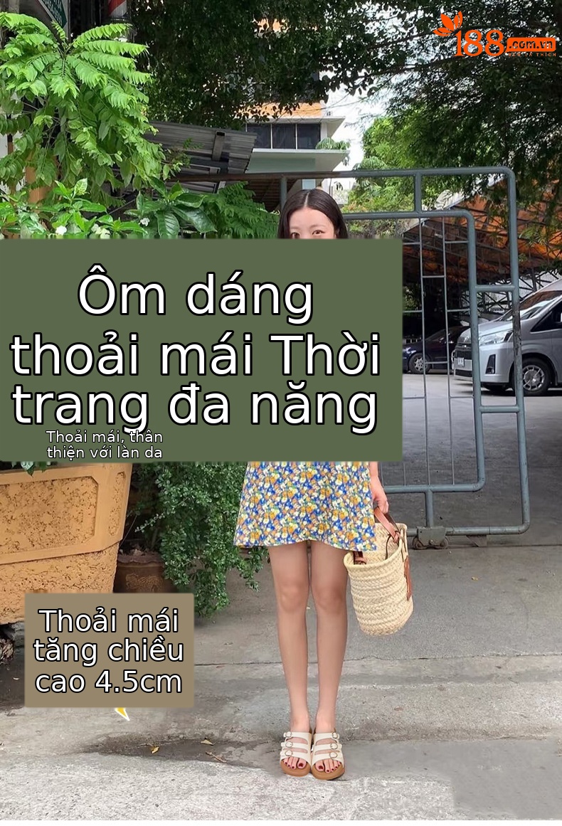 Dép nữ đế dày kiểu Hàn Quốc ba hàng khóa, mẫu mới hè 2026, đi biển chống trơn — M2887 màu be, M2887 màu vàng chi tiết 1