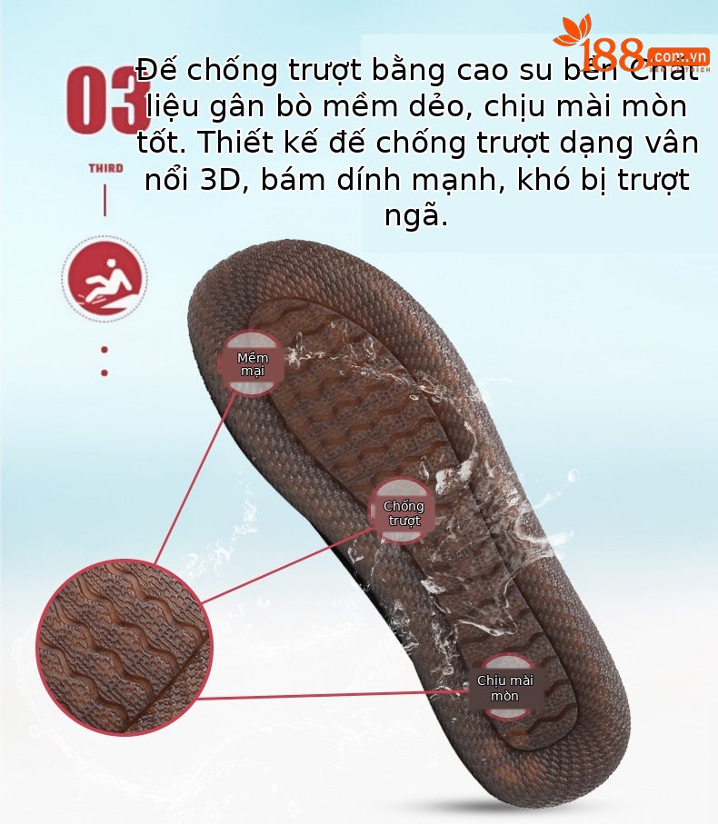 Dép da thật nữ đế phẳng quai chữ V lỗ rỗng mùa hè — nâu chi tiết 5