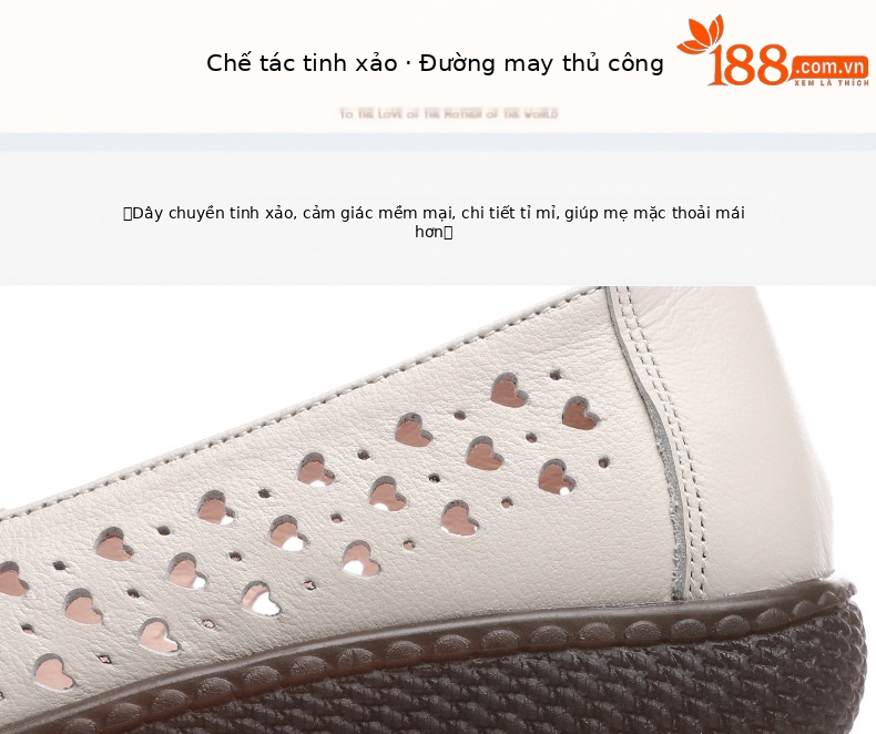 Dép da thật nữ đế phẳng quai chữ V lỗ rỗng mùa hè — nâu chi tiết 19