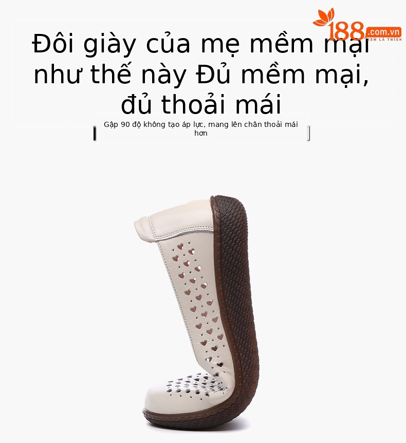 Dép da thật nữ đế phẳng quai chữ V lỗ rỗng mùa hè — nâu chi tiết 20