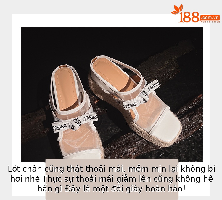 Sandal hở mũi nữ đế xuồng lưới chấm bi gót độn cao 2025 — Chấm bi trắng, Màu trắng chi tiết 5