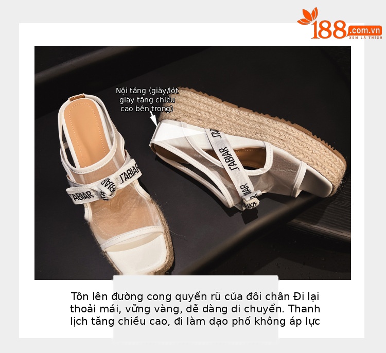 Sandal hở mũi nữ đế xuồng lưới chấm bi gót độn cao 2025 — Chấm bi trắng, Màu trắng chi tiết 6