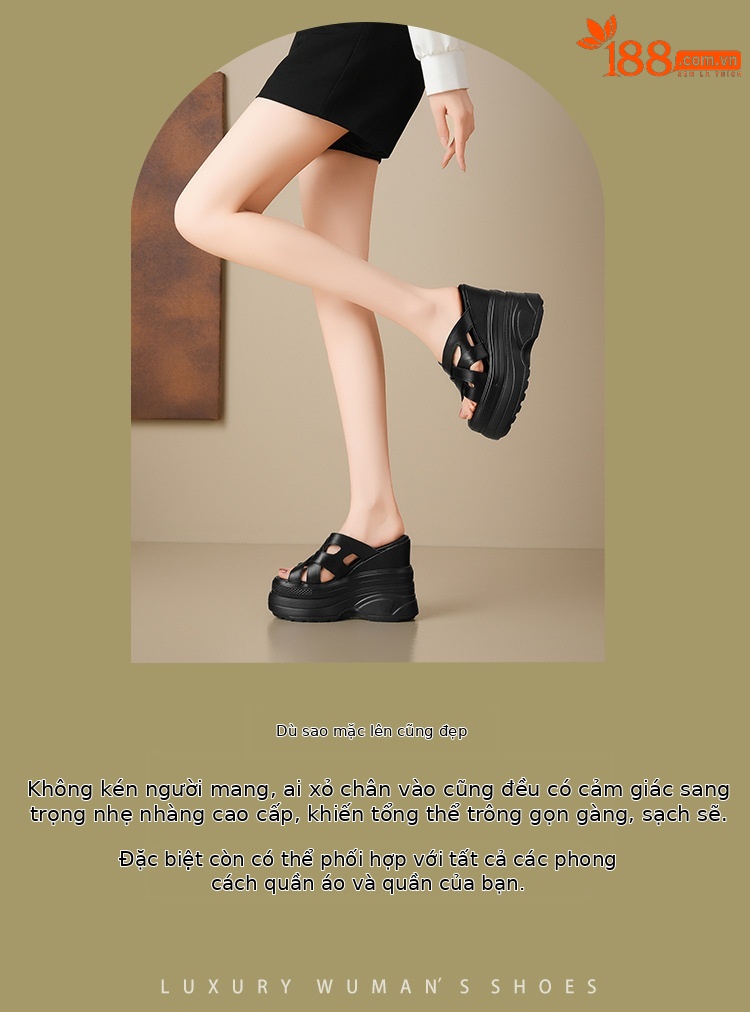 Sandal đế xuồng cao gót 14 cm quai chéo hở mũi mùa hè — Màu nâu, Màu đen, Màu trắng chi tiết 2