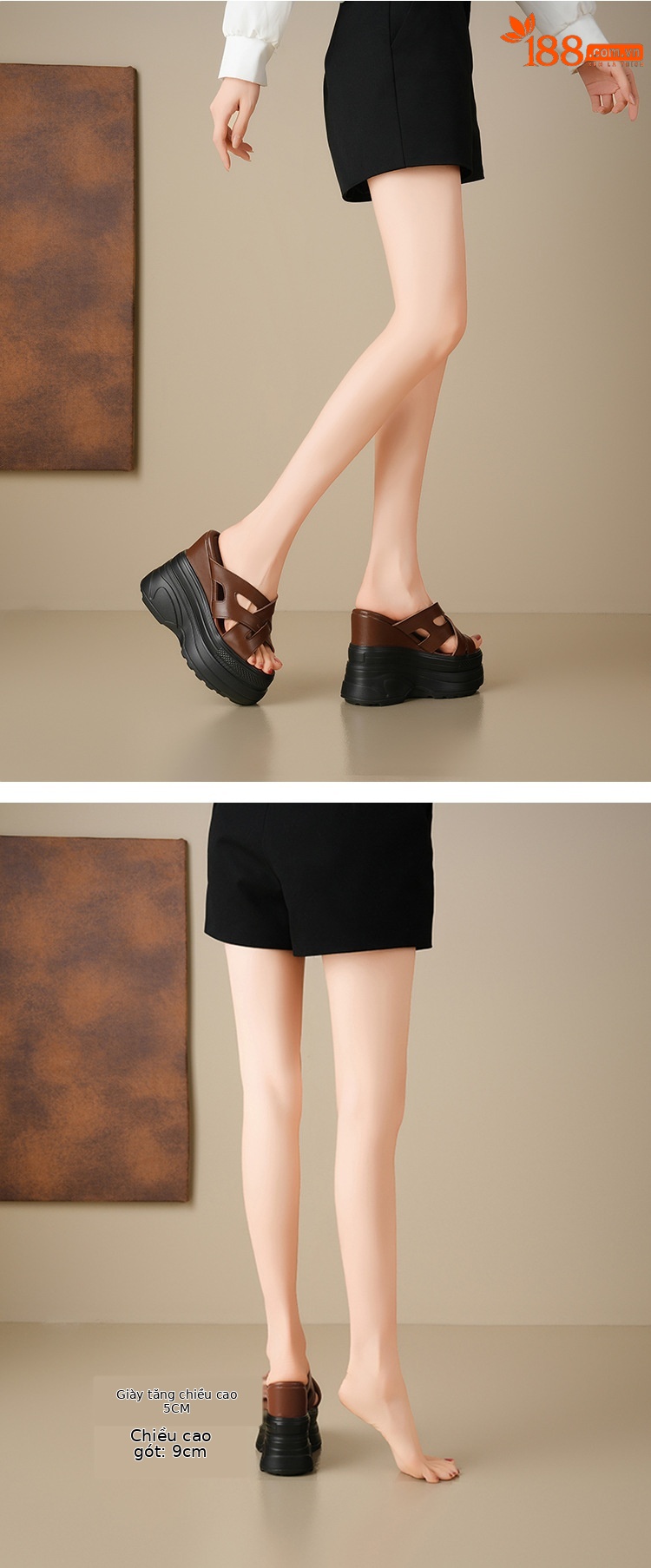 Sandal đế xuồng cao gót 14 cm quai chéo hở mũi mùa hè — Màu nâu, Màu đen, Màu trắng chi tiết 7