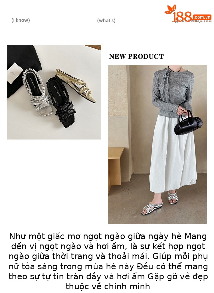 Dép sandal nữ quai ngang mũi vuông xếp ly hở mũi thiết kế mới 2025 — đen, vàng, bạc chi tiết 1