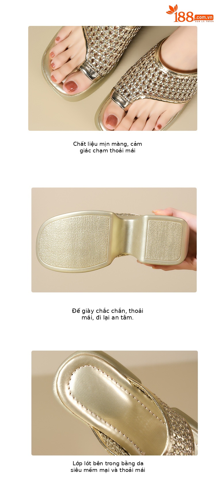 Dép tông nữ đế xuồng độn cao 10cm mùa hè 2025 kiểu xỏ ngón — Màu đen, Màu vàng nhạt, Màu trắng, Màu bạc chi tiết 4
