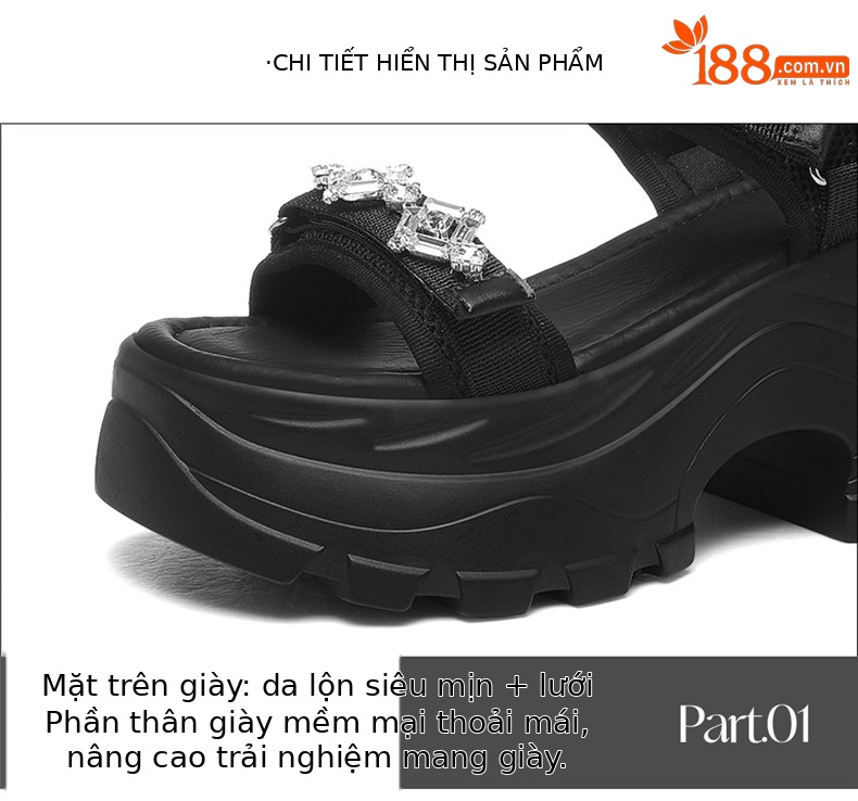 Sandal thể thao đế dày đính đá phong cách La Mã — JST 7186 bạc, JST 7186 màu đen chi tiết 15