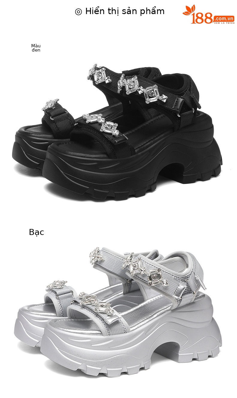 Sandal thể thao đế dày đính đá phong cách La Mã — JST 7186 bạc, JST 7186 màu đen chi tiết 18