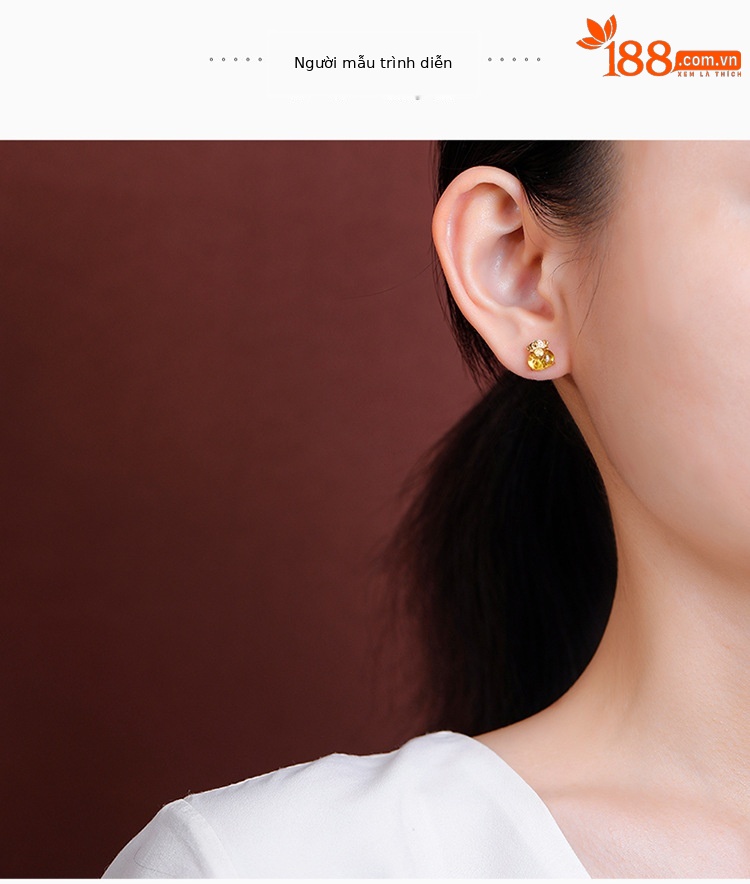 Bông tai bạc S925 đá tự nhiên hình túi tiền may mắn — Mô hình Citrine chi tiết 5