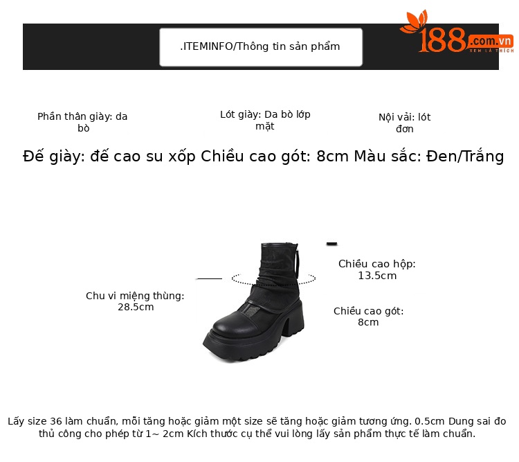 Boot lưới nữ cao gót 8cm đế dày phong cách Martin — Màu đen, Màu trắng chi tiết 1