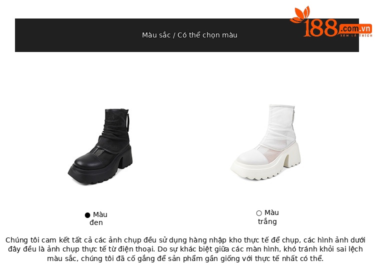 Boot lưới nữ cao gót 8cm đế dày phong cách Martin — Màu đen, Màu trắng chi tiết 2