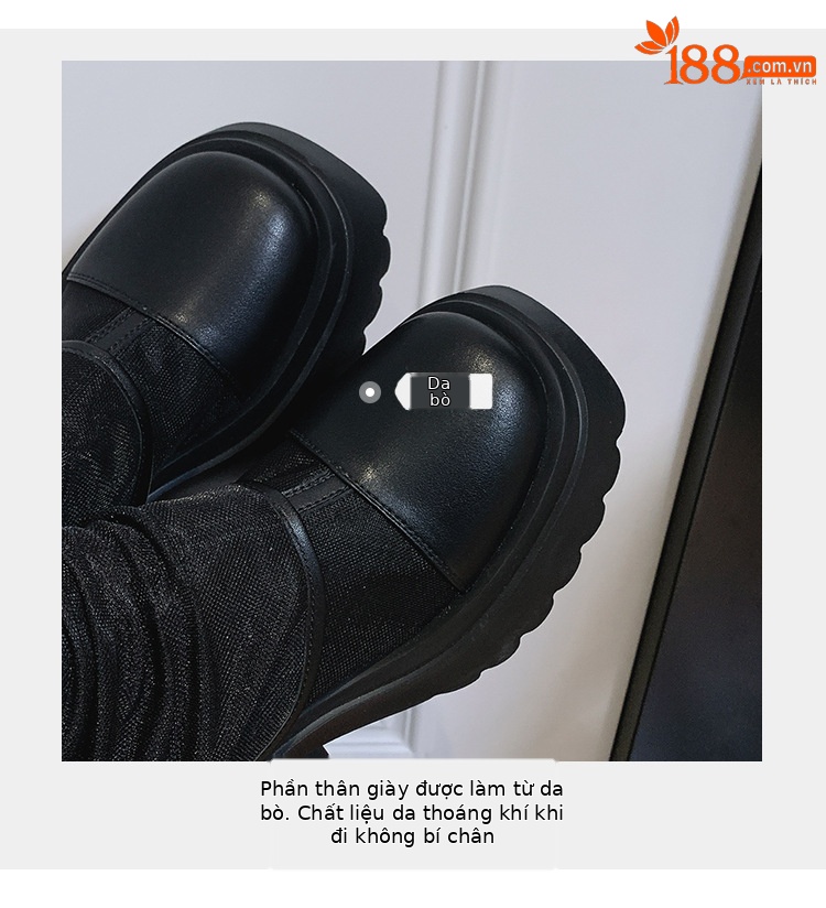 Boot lưới nữ cao gót 8cm đế dày phong cách Martin — Màu đen, Màu trắng chi tiết 10