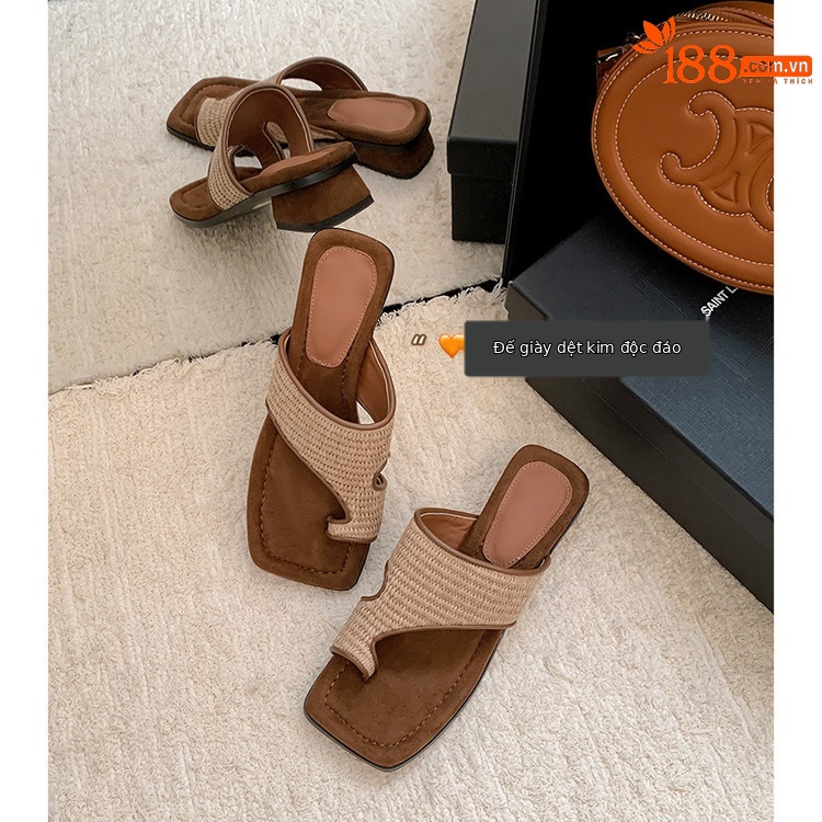 Dép sandal xỏ ngón nữ gót vuông mũi vuông phối màu thời trang — Kiểu dây buộc, Phong cách đơn giản chi tiết 12