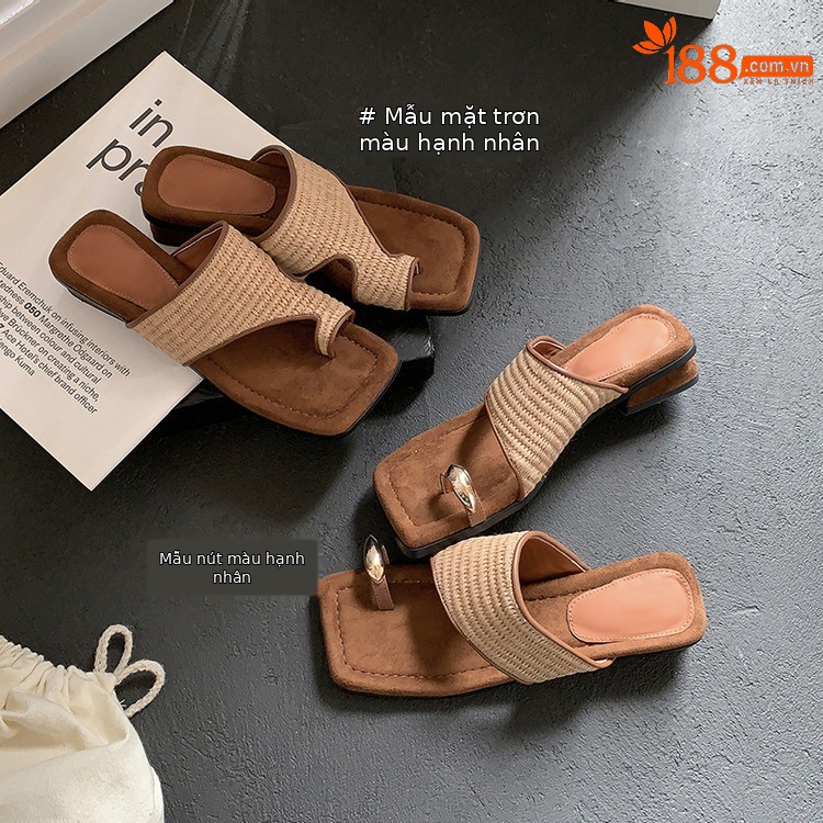 Dép sandal xỏ ngón nữ gót vuông mũi vuông phối màu thời trang — Kiểu dây buộc, Phong cách đơn giản chi tiết 13