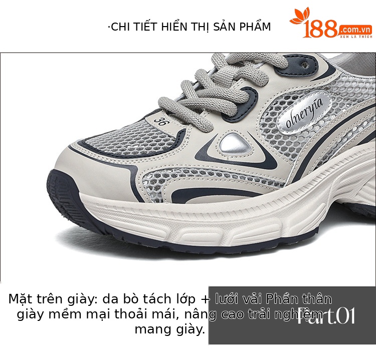 Giày sneaker nữ chunky đế dày lưới thoáng khí 2025 — Lưới đôi mùa xuân thu J7009-KAY màu xanh xám, Lưới đơn màu be J7009-1KAY phong cách mùa hè, Lưới đôi mùa xuân thu J7009-KAY màu be, Lưới đơn màu xanh xám J7009-1KAY phong cách mùa hè chi tiết 15