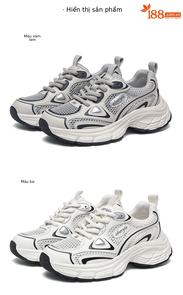 Giày sneaker nữ chunky đế dày lưới thoáng khí 2025 — Lưới đôi mùa xuân thu J7009-KAY màu xanh xám, Lưới đơn màu be J7009-1KAY phong cách mùa hè, Lưới đôi mùa xuân thu J7009-KAY màu be, Lưới đơn màu xanh xám J7009-1KAY phong cách mùa hè chi tiết 17