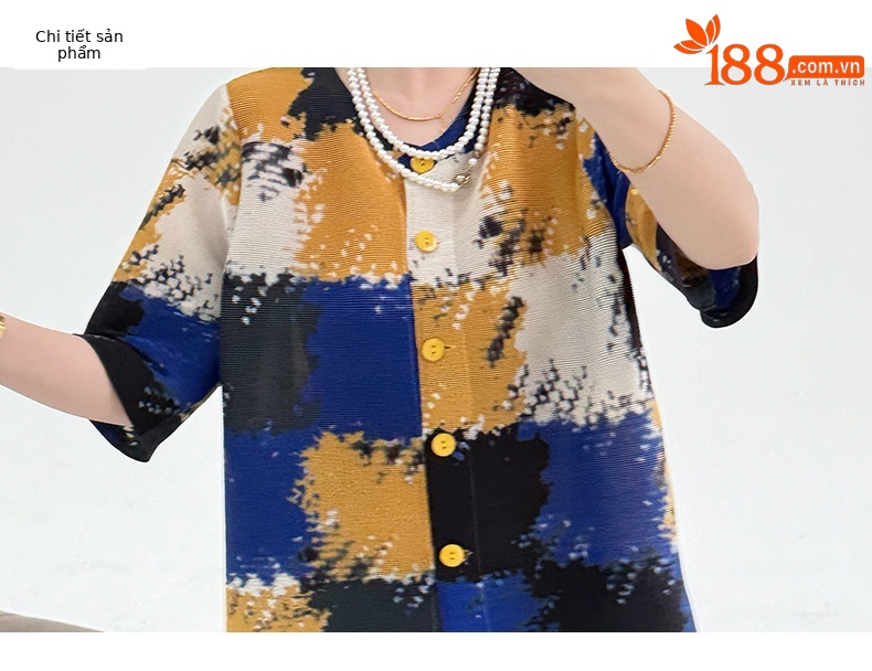 Áo khoác cardigan nữ họa tiết kẻ caro cổ tròn dáng rộng — hoa hồng đỏ chi tiết 3