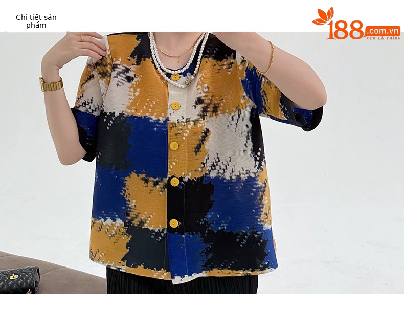 Áo khoác cardigan nữ họa tiết kẻ caro cổ tròn dáng rộng — hoa hồng đỏ chi tiết 4