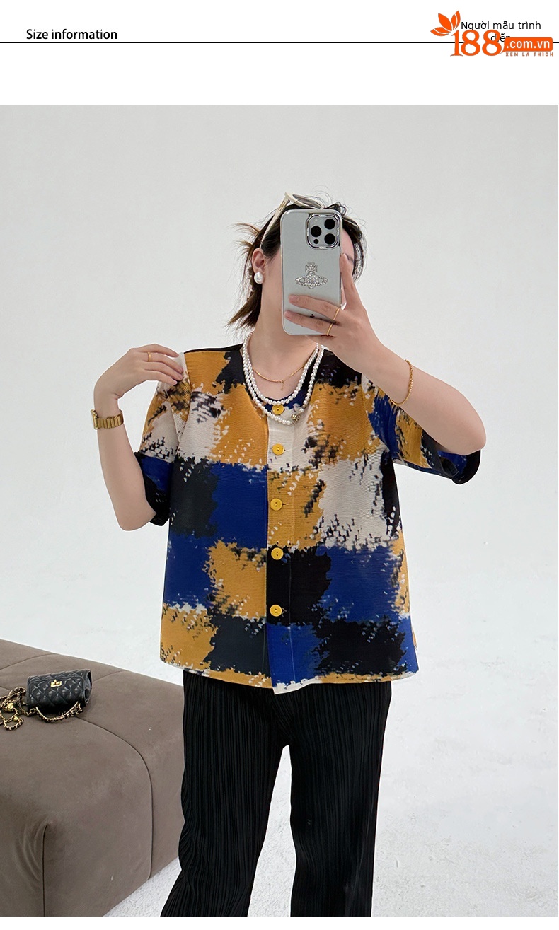 Áo khoác cardigan nữ họa tiết kẻ caro cổ tròn dáng rộng — hoa hồng đỏ chi tiết 5