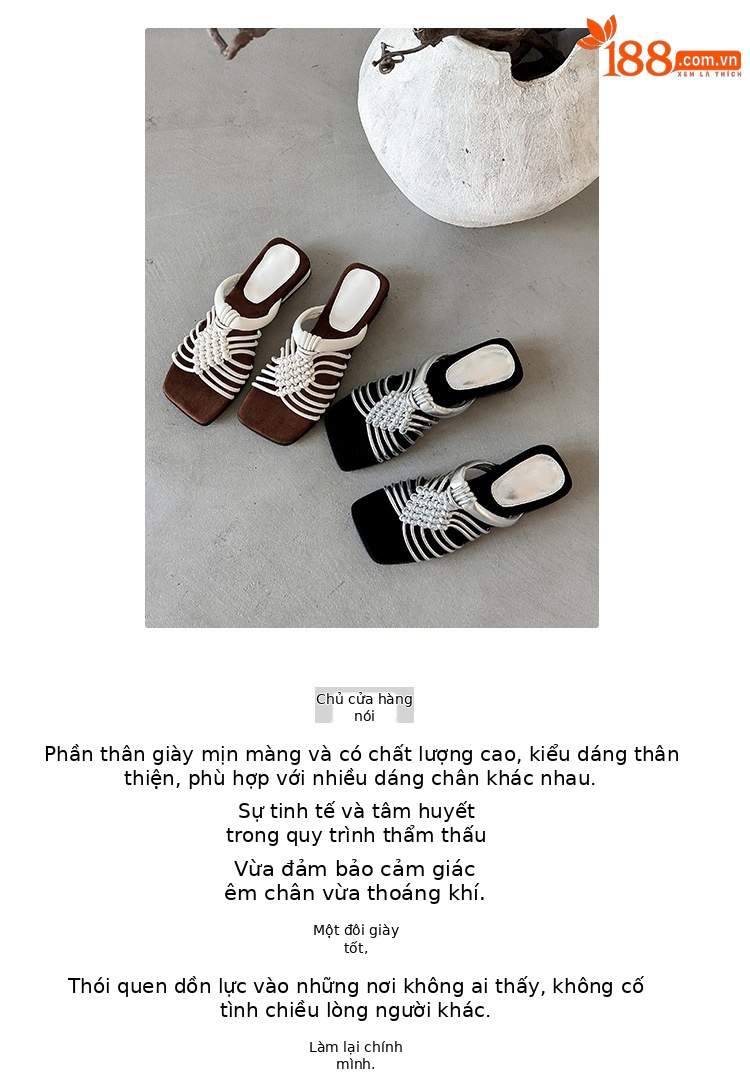 Dép sandal nữ quai chữ V đan tay thoáng khí, đế dày mềm chống trượt — màu be, bạc chi tiết 3