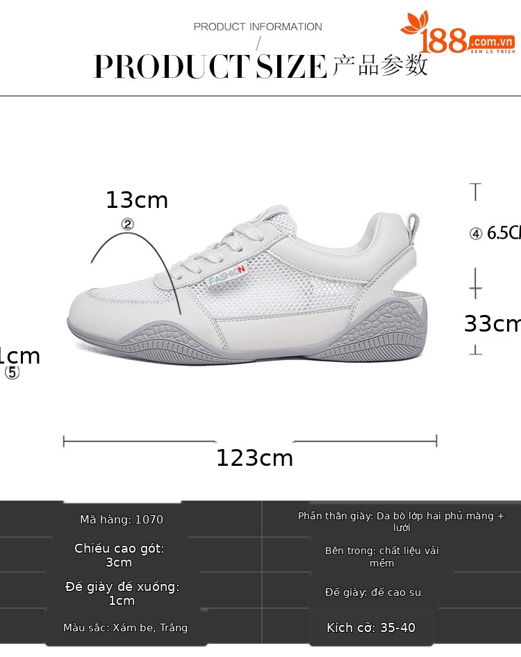 Giày sneaker nữ da thật trắng lưới thoáng khí đế mỏng mùa hè 2025 — Gạo xám L1070KAY, TrắngL1070KAY chi tiết 3