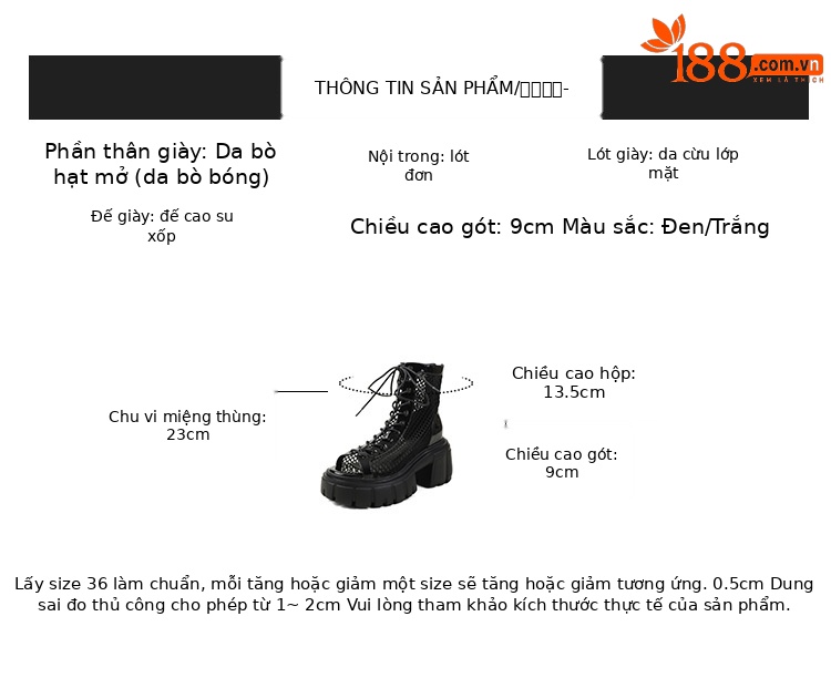 Boot lưới hở mũi nữ đế dày da thật dây thắt Martin 2025 — Màu đen, Màu trắng chi tiết 1