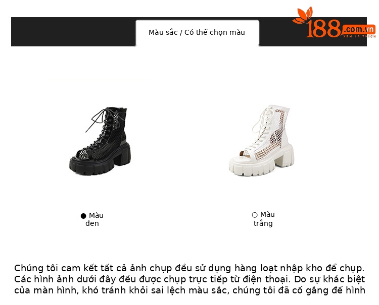 Boot lưới hở mũi nữ đế dày da thật dây thắt Martin 2025 — Màu đen, Màu trắng chi tiết 2