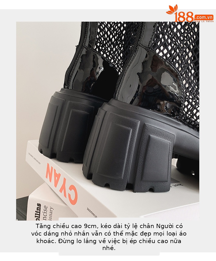 Boot lưới hở mũi nữ đế dày da thật dây thắt Martin 2025 — Màu đen, Màu trắng chi tiết 7