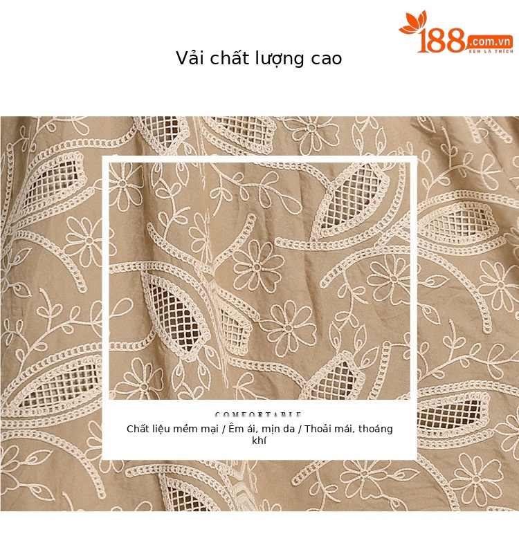 Váy maxi thêu ren cổ điển Pháp tay ngắn eo thắt, dáng ôm tôn dáng mùa hè 2025 — bầu trời xanh, màu xanh nhạt, đen, màu hoa cà chi tiết 5