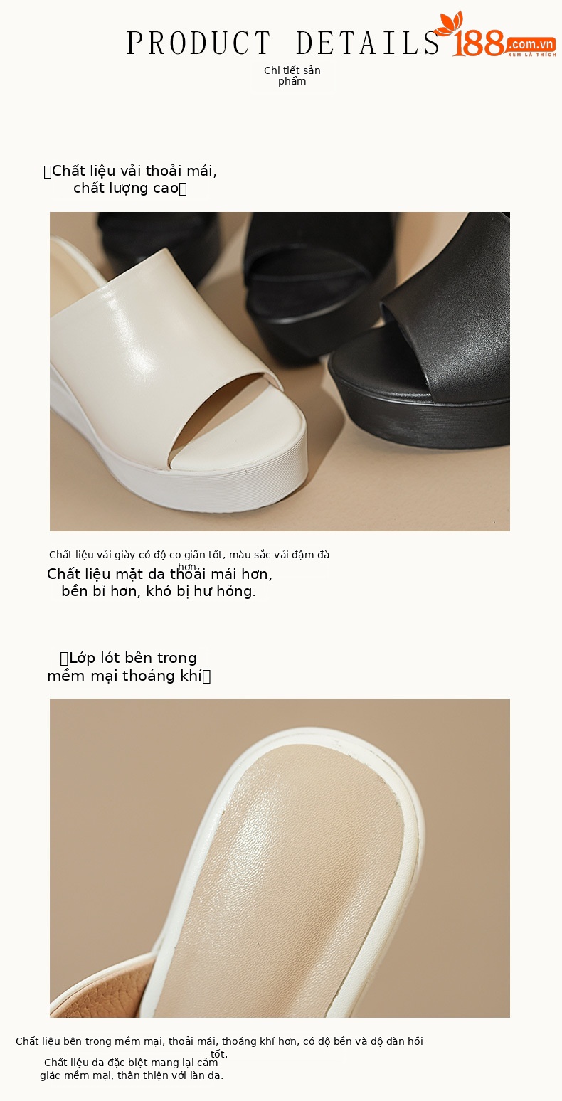 Dép lê cao gót miệng cá nữ đế xuồng da toàn phần, gót cao 9 cm — Màu be da bò, Da cừu màu đen, Màu đen da bò chi tiết 7