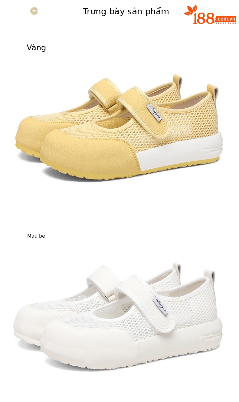 Giày Mary Jane nữ đế dày lưới thoáng khí Velcro mới mùa hè 2025 — JST 7173 màu camel cao gót 2, JST 7238 Cao gót màu be 3,8, JST 1988 cao gót đen 3.5, Cao gót trà sữa JST 1988 3.5 chi tiết 1