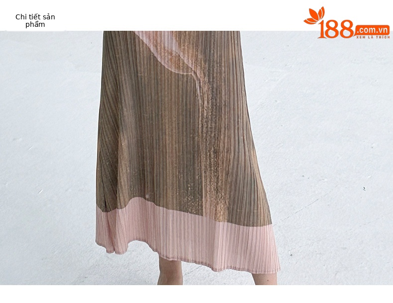 Đầm maxi nữ in hoa cổ tròn không tay ôm sát — Màu nâu đỏ chi tiết 4