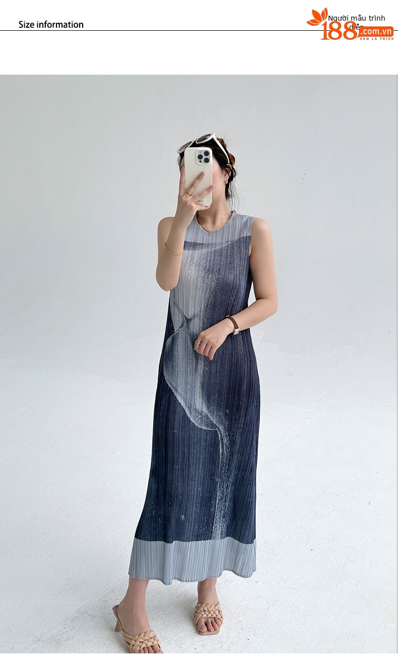 Đầm maxi nữ in hoa cổ tròn không tay ôm sát — Màu nâu đỏ chi tiết 6