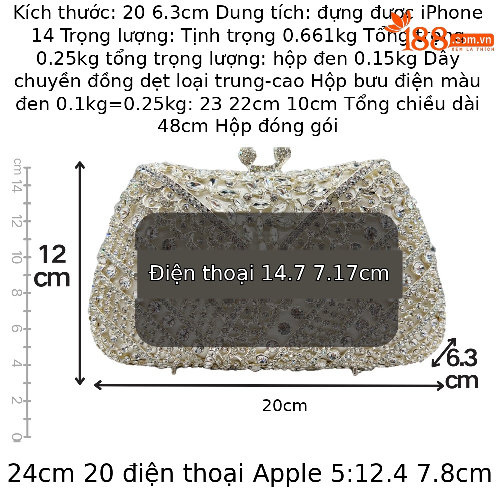 Túi clutch nữ đính đá pha lê kim cương cầm tay dự tiệc sang trọng — trắng, bạc, Kim cương trắng trên vàng, kim cương vàng trên nền vàng chi tiết 1