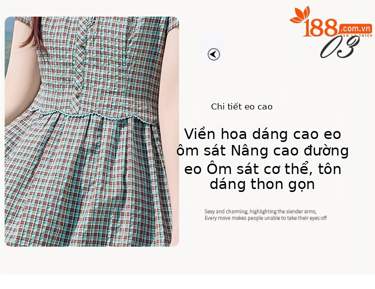 Đầm sơ mi kẻ caro cotton retro eo buộc dây dài trung bình — Màu sắc hình ảnh chi tiết 9
