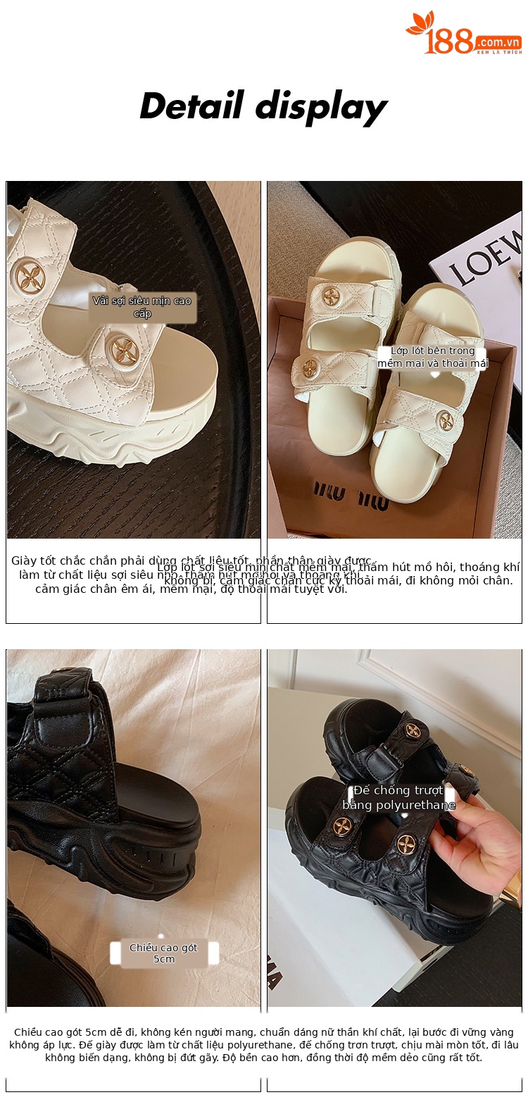 Sandal hở mũi nữ phong cách Xiaoxiang đế bánh xốp tăng chiều cao mùa hè 2025 — Màu đen, Màu trắng be chi tiết 1