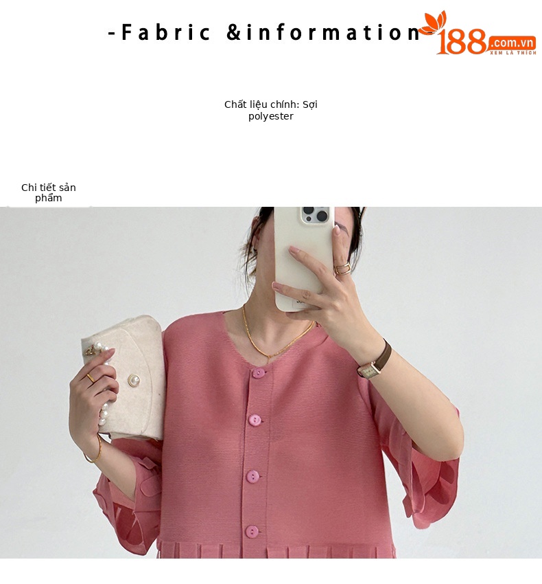 Áo cardigan nữ dáng váy xếp ly tay ngắn phối dáng rộng — Màu đen chi tiết 2
