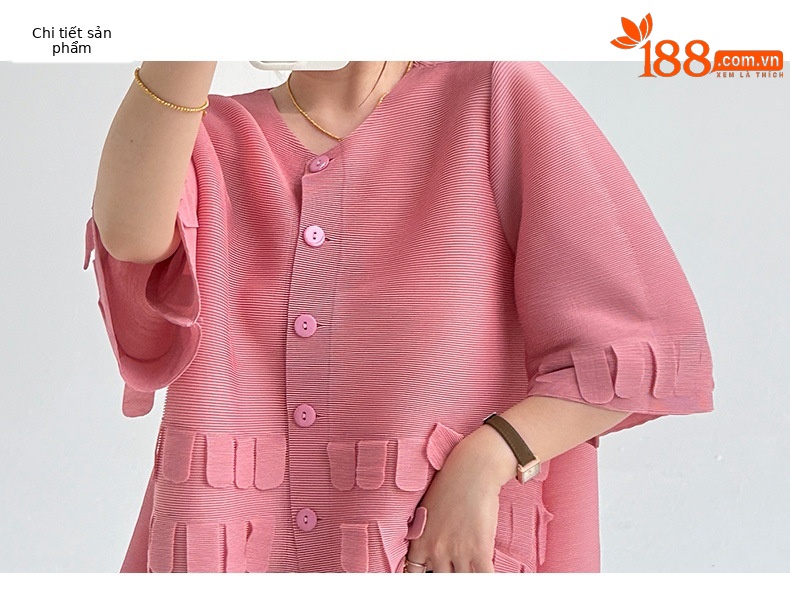Áo cardigan nữ dáng váy xếp ly tay ngắn phối dáng rộng — Màu đen chi tiết 3