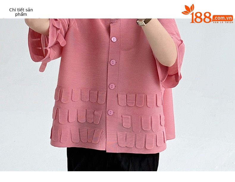 Áo cardigan nữ dáng váy xếp ly tay ngắn phối dáng rộng — Màu đen chi tiết 4