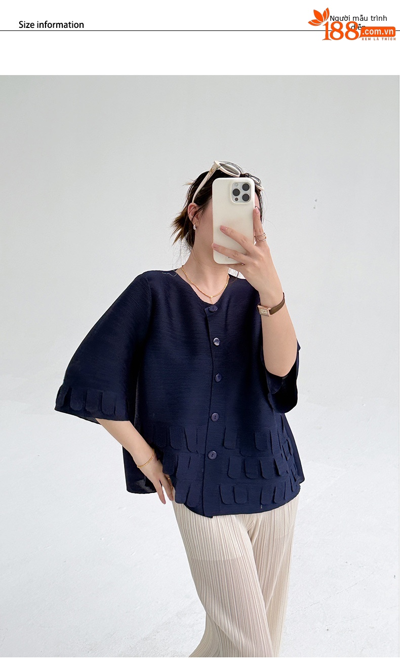 Áo cardigan nữ dáng váy xếp ly tay ngắn phối dáng rộng — Màu đen chi tiết 5