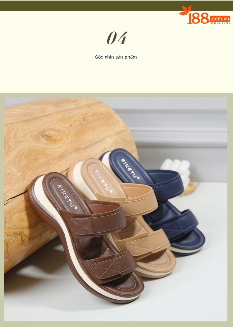 Dép sandal nữ xỏ ngón đế dày chống trơn mùa hè 2026 — Màu nâu, Màu camel, Màu xanh ngọc chi tiết 13